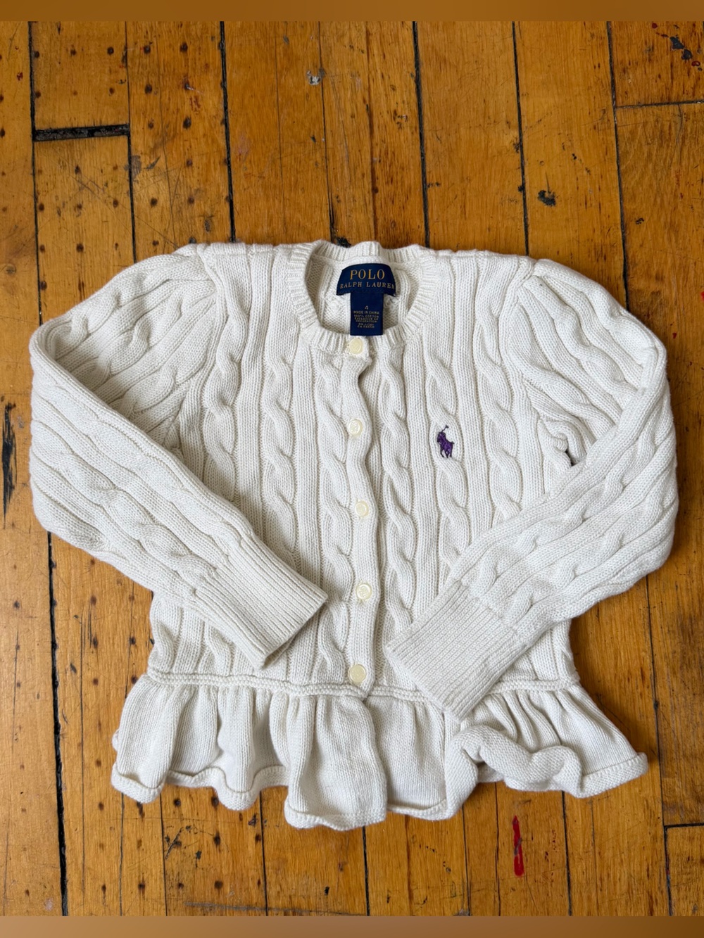 KIDS Cable Knit Cotton Peplum Cardigan